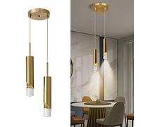 Lámparas colgantes modernas nórdicas Lámpara colgante de techo de diseño minimalista Iluminación colgante Lámpara de araña para cocina Sala de estar Dormitorio (Gold 2-Light,Warm light)