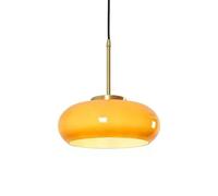 Lámparas de araña, 11" Milk Glass Modern Orange Drum Shade Vintage Chrome Farmhouse Chandelier for Dining Room(Orange Golden Pole)