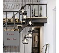 Lámparas de Araña, 5 O 6 Luces, Estilo Moderno de Escalera de Caracol, Estilo Retro Industrial, Escalera Larga, Complejo, Apartamento, Sala de Estar, Lámpara de Techo, Lámpara Colgante de Hierro Forja
