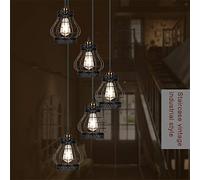 Lámparas de Araña, 5 O 6 Luces, Estilo Moderno de Escalera de Caracol, Estilo Retro Industrial, Escalera Larga, Complejo, Apartamento, Sala de Estar, Lámpara de Techo, Lámpara Colgante de Hierro Forja