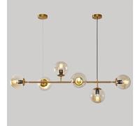 Lámparas de araña, 6-Light with Glass Shade Height Adjustable Large Ceiling Lamp 51in Linear Globe Chandelier(Brown)