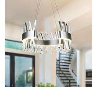 Lámparas de araña cromadas para comedores, lámpara de araña de Cristal Negro Pulido de 50 cm, lámpara de araña Redonda Moderna con Acero Inoxidable, luminaria para Sala de Estar, vestíbulo,