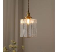 Lámparas de araña, Hammered Glass Small Chandelier Ceiling Lamp Square Bottle Shape Hanging for Dining Room Socket(L)