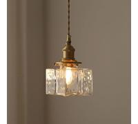 Lámparas de araña, Hammered Glass Small Chandelier Ceiling Lamp Square Bottle Shape Hanging for Dining Room Socket(S)