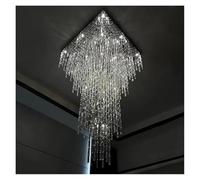 Lámparas de araña, Modern Light Luxury Duplex Villa Living Room Crystal Chrome Chandelier High-End Hotel Club Hall Hollow Staircase Long(Change,L60CM W60CM H100CM)