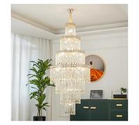 Lámparas de araña, Villa Staircase Crystal Lamp High Ceiling Living Room Gold Long Chandelier Creative Shield Metal Decoration Hotel Pendant Light(Change,Diameter80cm H180cm)