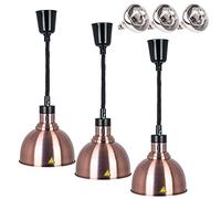 Lámparas de Calentamiento de Alimentos Comerciales, Lámpara Colgante de Acero Inoxidable per Buffet Comedor Cocina Fiesta, Longitud Ajustable, Bombilla de 250W, 3 Piezas