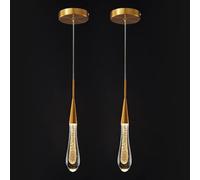 Lámparas de cocina de techo regulable LED moderna lámpara colgante de oro mini lámpara colgante de cristal en forma de lágrima para cocina, isla, dormitorio, pasillo, entrada (paquete de 2)