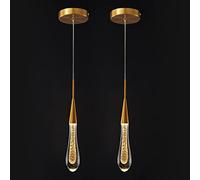 Lámparas de cocina de techo regulable LED moderna lámpara colgante de oro mini lámpara colgante de cristal en forma de lágrima para cocina, isla, dormitorio, pasillo, entrada (paquete de 2)