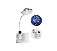 Lámparas de escritorio de astronauta con portalápices, lámpara de lectura apta para niños con brazo flexible de 360 y proyector de cielo e