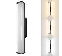 Lámparas de exterior modernas de 12 W con LED, iluminación de pared exterior, 3 colores, rectangular, resistente al agua IP54, apliques de aluminio negro para terraza, jardín, patio trasero y balcón.