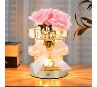 Lamparas de Mesita de Noche con Rosas Rosadas, Candeeiro Mesa de Cabeceira, 3 Modos de Temperatura de Color, Ideales Para Decoraciones Románticas En Navidad, El Día de La Madre y San Valentín (B)