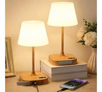 Lámparas de Mesita de Noche Control Táctil, 2 Piezas Lamparas Sin Cables LED Táctil Recargable con Puertos de Carga USB, Luz LED Ajustable con 3 Temperaturas de Color & Memoria para Dormitorio, Salón