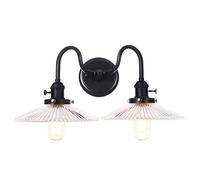 Lámparas de pared, Bañadores de pared con pantalla de cristal de doble cabeza de metal negro clásico vintage con interruptor, luminaria de aplique de dormitorio industrial retro,G