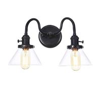 Lámparas de pared, Bañadores de pared con pantalla de cristal de doble cabeza de metal negro clásico vintage con interruptor, luminaria de aplique de dormitorio industrial retro,B