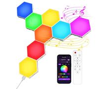 Lámparas de pared Hexagonales LED RGB 8pcs para videojuegos, sincronización musical y control a través de aplicaciones, adecuadas para salas de juegos, salones, dormitorios y decoraciones de fiesta