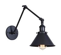 Lámparas de pared, luces de pared de metal con brazo oscilante, apliques de pared industriales vintage ajustables cableados para la cabecera del dormitorio (20 + 20 cm),Negro
