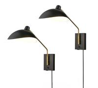 Lámparas de Pared para Dormitorio, Ajustables con Interruptor de Palanca, Brazo oscilante de latón Negro, Cable de luz, Base de Bombilla E14, Puerto de Carga USB, Accesorios de ilu