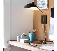 Lámparas de Pared para Dormitorio, Ajustables con Interruptor de Palanca, Brazo oscilante de latón Negro, Cable de luz, Base de Bombilla E14, Puerto de Carga USB, Accesorios de ilu