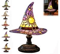 Lámparas de sombrero de bruja, luces hechas a mano con forma de sombrero de bruja, luces de sombrero de bruja con dije místico, luz nocturna única para decoración del hogar del dormitorio (morado)