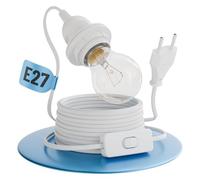 Lamparas de techo cable largo enchufe 5 metros, E27 con interruptor y cable blanco - Greate Casquillo, portalámparas con enchufe máximo 60W 250V