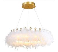 Lámparas de Techo de Cocina Regulables LED Modernas Colgantes Anillo de Pluma Lámpara Colgante con Corona de Cristal Romántica y Hermosa Lámpara de te