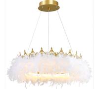 Lámparas de Techo de Cocina Regulables LED Modernas Colgantes Anillo de Pluma Lámpara Colgante con Corona de Cristal Romántica y Hermosa Lámpara de te
