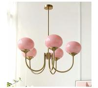 Lamparas de Techo Modernas, Luz colgante minimalista de bola de vidrio rosa grande - Lámpara de araña de 5 luces de mediados de siglo, Luz colgante de globo de vidrio Sputnik moderna, Lámpara de techo