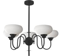 Lámparas de Techo Modernas Sputnik, lámpara de araña Negra con Cuenco Blanco Leche para Sala de Estar, 5 lámparas de araña de Estilo rústico Ajustables con Varillas de extensión. La Belleza