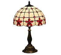 Lámparas para Sala de Estar, Mesa Estilo Tiffany, Mesa Tiffany de 30 cm, Flor de vitral, se Adapta a Cualquier Interior, Mesa Art Déco Moderna, Color Rojo.
