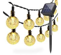 Lámparas solares de cadena Exterior Jardín, 6,5 m 30 LED Impermeable Luces de Hadas Globo Bola de Cristal Decoración Festival Vistoso Luz para Partido Boda Patio Navidad Decoración (Blanco Cálido)