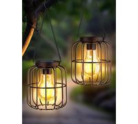 Lámparas Solares de Exterior Colgantes, Set de 2 Faroles Solares de Metal Impermeables, con Bombilla LED Grande, Luces Solare Decorativas para Jardín, Terraza, Balcón, Césped y Patio