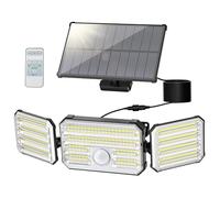 Luz Solar Exterior con Sensor de Movimiento, Focos LED Exterior Solares con Función de Alarma, 4 Modos IP67 Impermeable Foco Solar Exterior con Control Remoto, Lampara Solar Exterior para Jardín