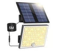 Lámparas solares para exteriores, lámpara solar con detector de movimiento, 113 LED, IP65, resistente al agua, lámpara de pared con cable de 5 m para garaje, jardín, patio, escalones, puertas de casa,