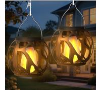 Lámparas solares para jardín exterior, 2 farolillos solares para exteriores con efectos de llama realistas, resistentes al agua, farolillos solares para exteriores, decoración de jardín, farolillos