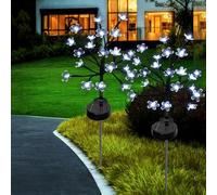 Lámparas solares para jardín exterior, 2 unidades, 16 ledes, ramas solares de flores de cerezo, iluminación exterior, simulación solar, luz de árbol, decoración de jardín, resistente a la intemperie