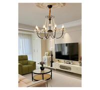 Lamparas Techo, Pearl Decoration French V-intage Black 6/8 Lamp Arm Crystal Pendant Country Chandelier Living Room Bedroom Light(8 Light Arms,Change)