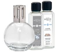 MAISON BERGER - Cofre Lámpara Berger Essentielle Ronde, 1 Lámpara + 1 Recarga Air Pur 250ml + 1 Recarga de Fragancia Caresse de Coton 250 ml - Difusión Fina, Homogénea y Duradera