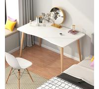 Lamphle Escritorio para computadora y oficina en casa, estilo nórdico, mesa de escritura moderna y sencilla de madera con borde ergonómico, estación de