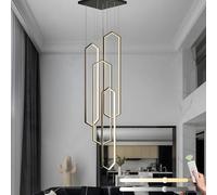 LAMPLAY Lámpara De Araña Moderna, 4 Luces LED Con Anillo De Diamantes Negro, Lámpara De Araña De Villa Ajustable En Altura, Luz De Sala De Estar Con Control Remoto 3000K-6000K Atenuación(Negro-4*80cm)
