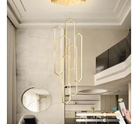 LAMPLAY Lámpara De Araña Moderna, 6 Luces LED Con Anillo De Diamantes Dorados, Lámpara De Araña De Villa Ajustable En Altura, Luz De Sala De Estar Con Control Remoto 3000K-6000K Atenuación, Pasillo
