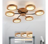 LAMPLAY Lámpara De Techo LED Moderna, Ø94cm Lámpara De Araña Regulable Con Control Remoto 3000K-6000K, Brazo Negro + 6 Anillos De Madera Lámpara, Pantalla Circular De Metal, Sala De Estar Dormitorio