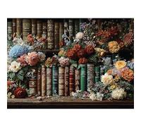lamplig Rompecabezas para adultos de 1000 piezas, biblioteca vintage de flores de libros, rompecabezas de naturaleza de 1000 piezas para adultos mayores, rompecabezas duros antiguos con letras en la