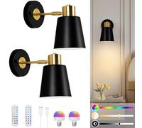 Lampop Lámpara de pared LED para interiores, lámpara de pared con batería sin conexión de alimentación, lámpara de pared inalámbrica, atenuación táctil, magnética, iluminación infinita para dormitorio