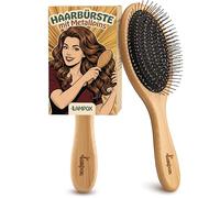 lampox Cepillo de bambú con pasadores de acero inoxidable - Antiestático y masajeador del cuero cabelludo - Cepillo desenredante sostenible para hombres y mujeres - Para todo tipo de cabello, seco y