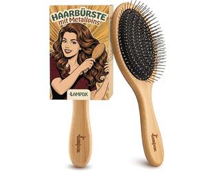 lampox Cepillo de bambú con pasadores de acero inoxidable - Antiestático y masajeador del cuero cabelludo - Cepillo desenredante sostenible para hombres y mujeres - Para todo tipo de cabello, seco y