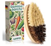 lampox® Cepillo vegetal de bambú - Cepillo de limpieza con cerdas naturales para frutas y verduras - Cepillo sostenible para limpieza de verduras - Cepillo para lavar platos de madera de bambú