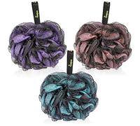 lampox - Esponja de baño [paquete de 3] esponja de ducha, guante exfoliante, cepillo de baño, esponja exfoliante, esponja de luffa, extra grande (Mix B)