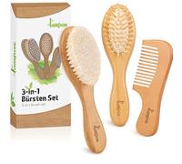 lampox - Juego de cepillo de pelo para bebé y peine de bebé - Cepillo de pelo de bebé de madera natural con cerdas suaves de cabra - cepillo suave para bebés niños pequeños - Set de cepillo de pelo