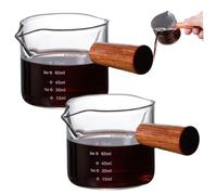 Lamppdcor 2 piezas Espresso Vaso de chupito 100 ml Copa de medición de escala de oz/ml con 2 V boquios Manejo de madera Espresso vertido